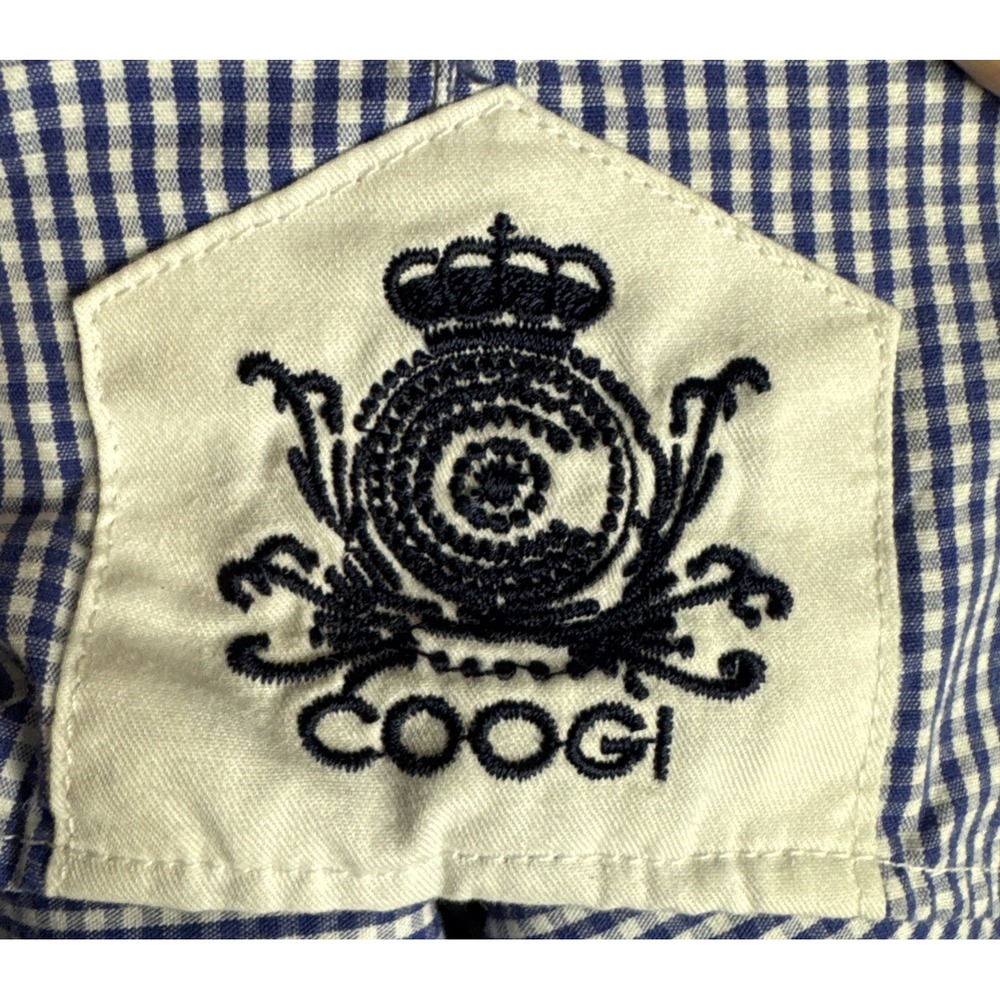 Coogi Luxe Men's XL Blue White Check Shirt Contrast Trim Embroidered Logo - Picture 5 of 8